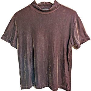 Vintage Y2K 90s Ann Taylor Short sleeve Velvet velour Top Size L Mockneck
